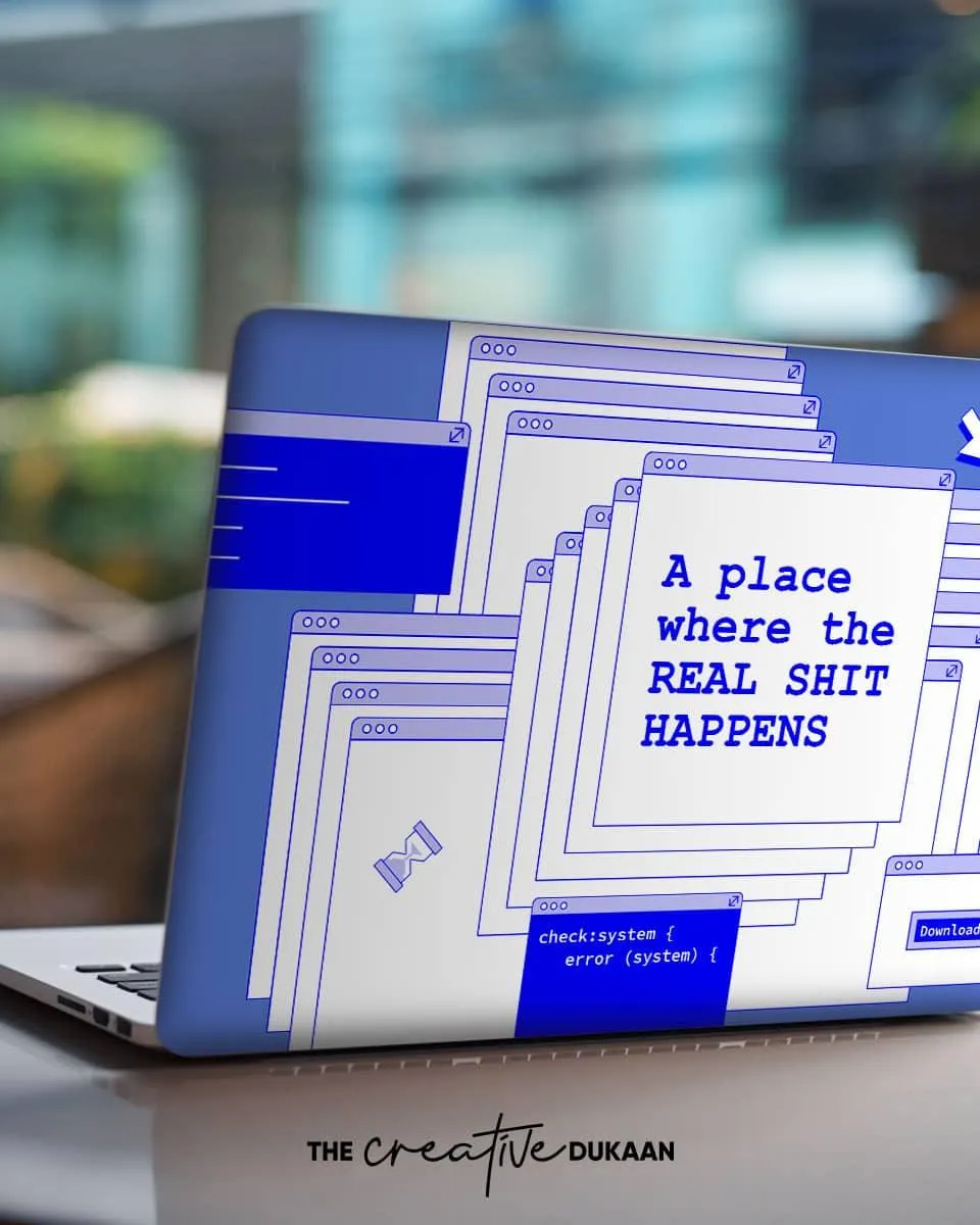 Funny Text With Real Shit Happens Blue Colour Laptop Skin