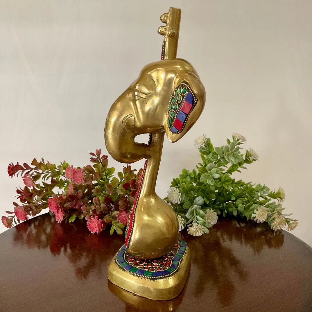 Ganesha With Veena Brass Idol - Ganpati Decorative Statue for Home Decor