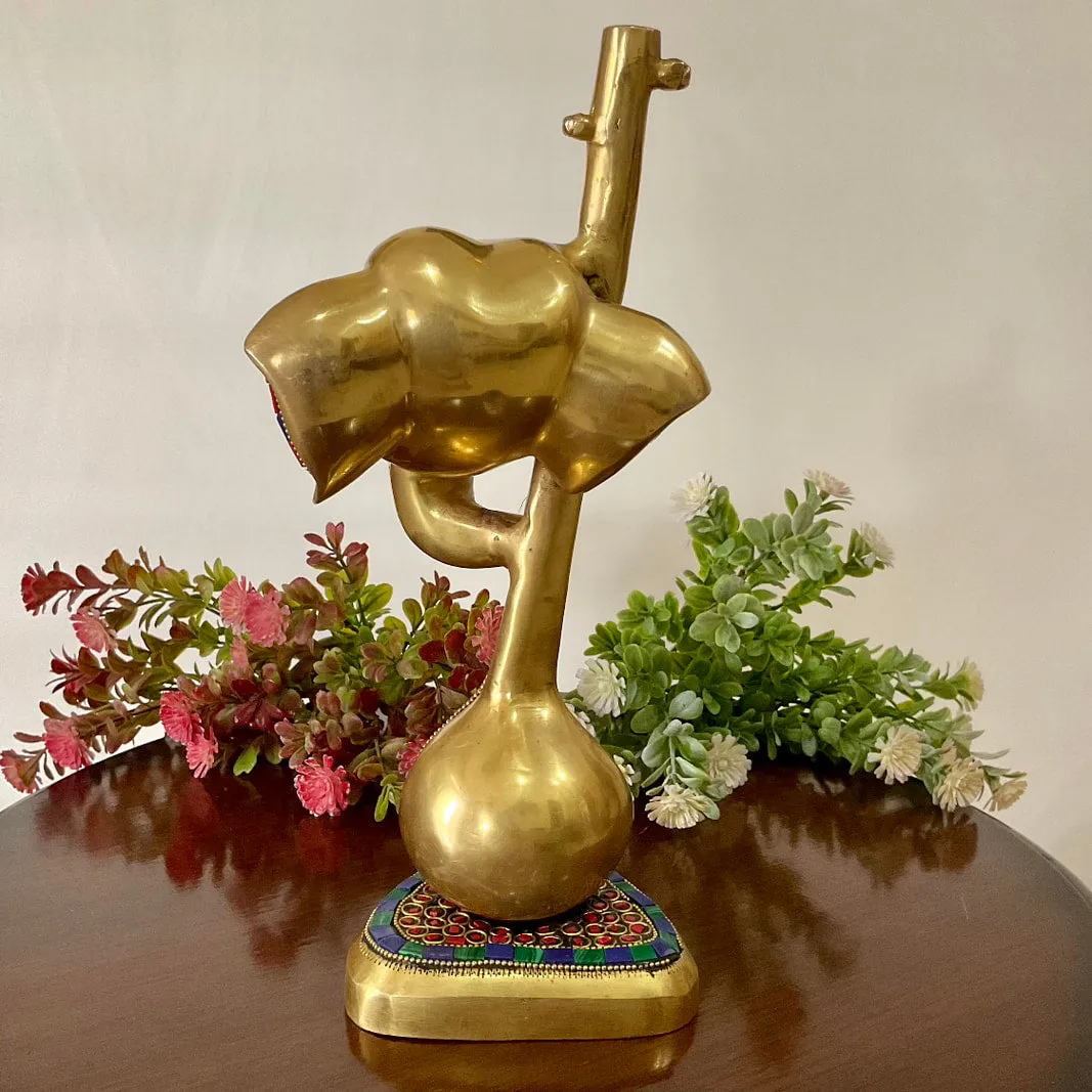 Ganesha With Veena Brass Idol - Ganpati Decorative Statue for Home Decor