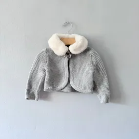 Gap / Cotton knit jacket with fur collar / 12-18M