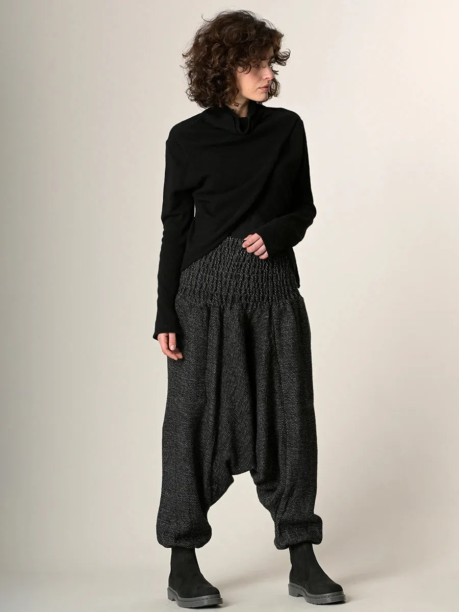 Grey Stripes Wool Harem Pants - Low Crotch