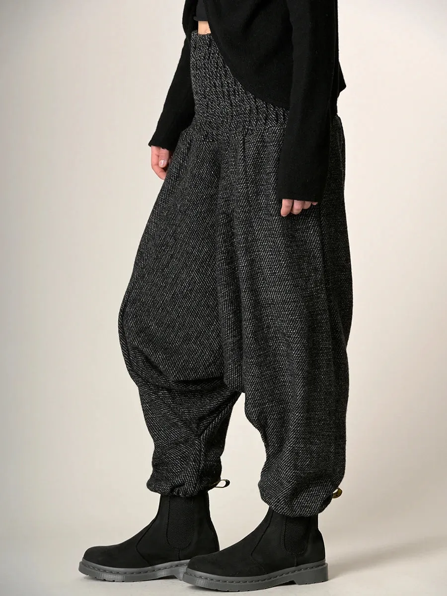 Grey Stripes Wool Harem Pants - Low Crotch