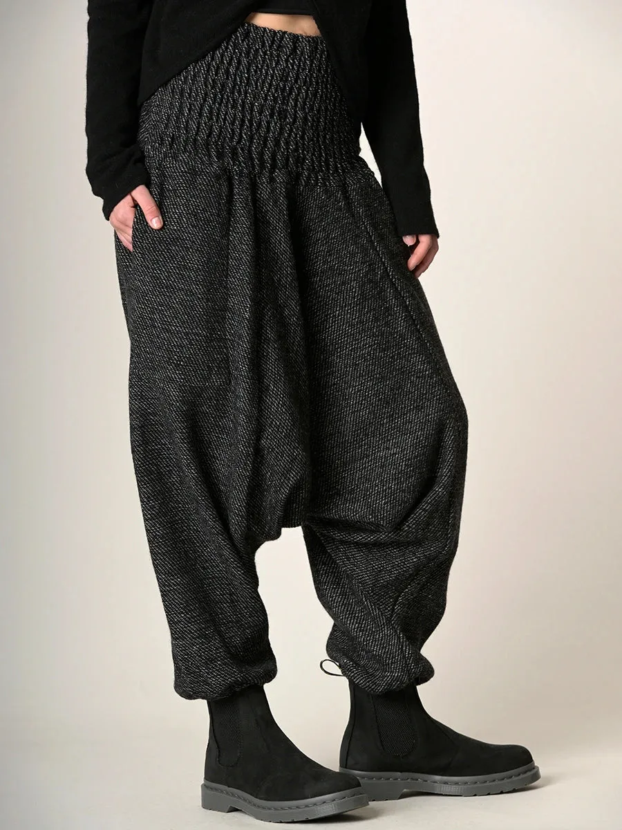 Grey Stripes Wool Harem Pants - Low Crotch