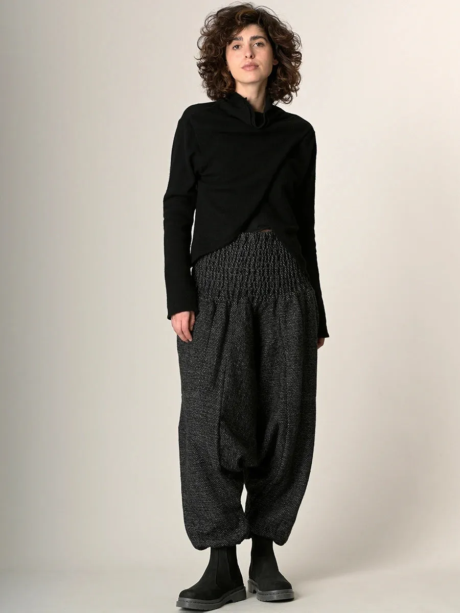 Grey Stripes Wool Harem Pants - Low Crotch