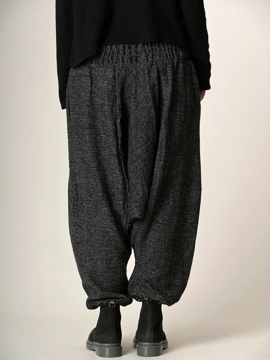 Grey Stripes Wool Harem Pants - Low Crotch