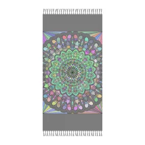Handmade Mandala Beach Cloth - Original Art Hand-Drawn - Light Gray, Pastel Colors