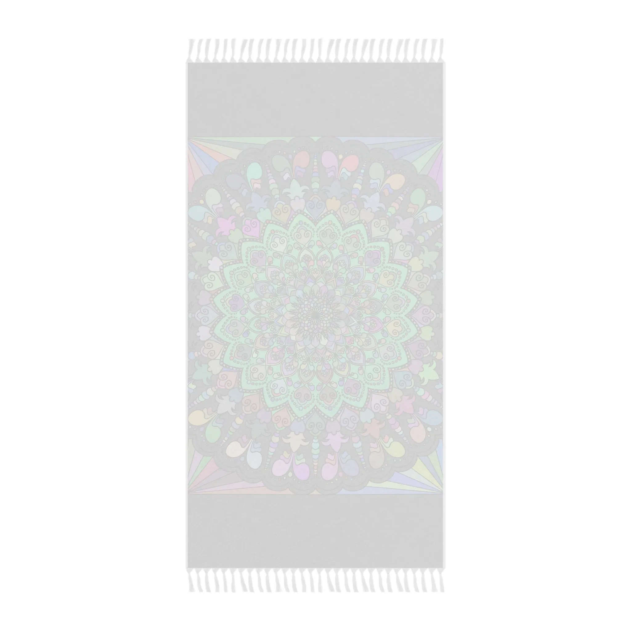 Handmade Mandala Beach Cloth - Original Art Hand-Drawn - Light Gray, Pastel Colors