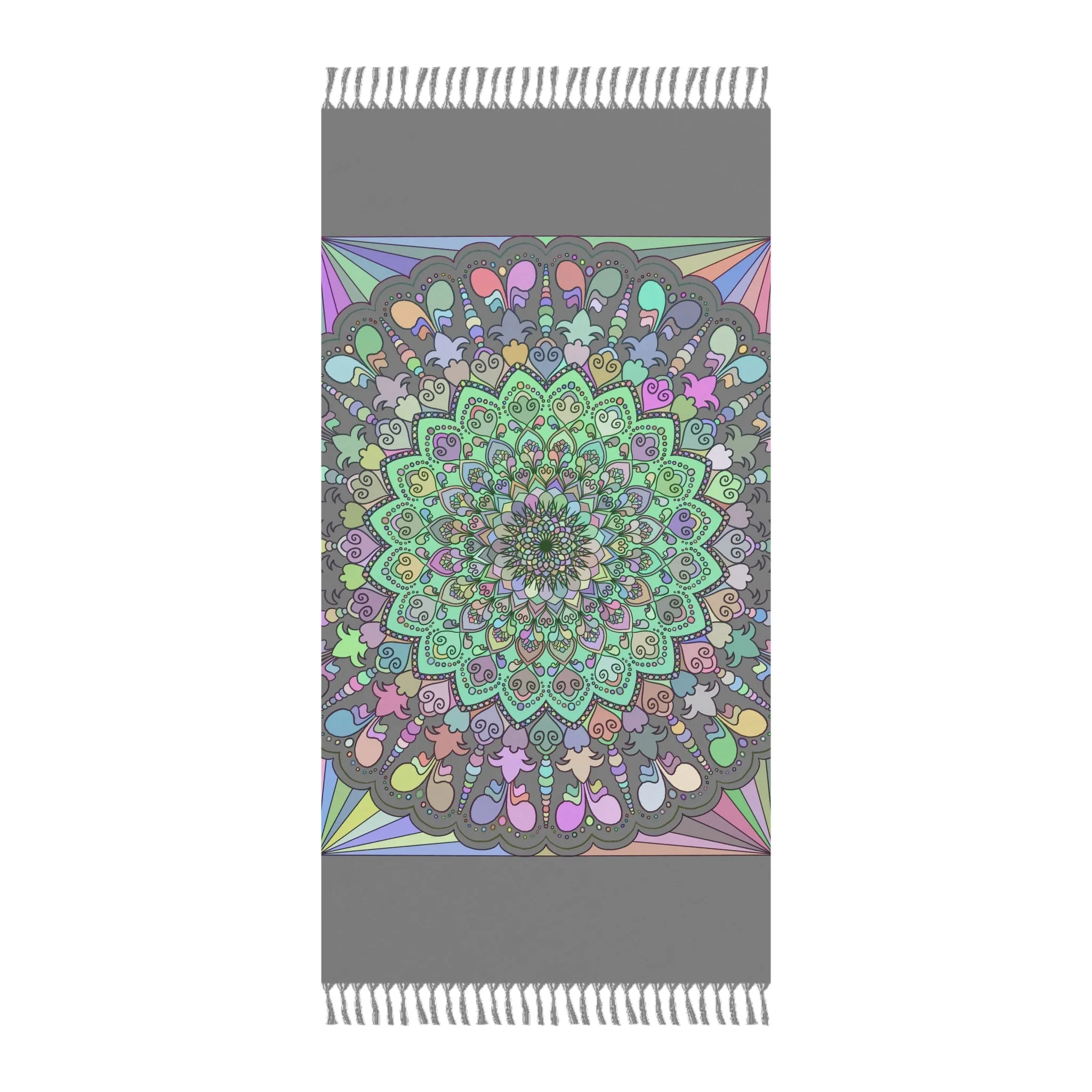 Handmade Mandala Beach Cloth - Original Art Hand-Drawn - Light Gray, Pastel Colors