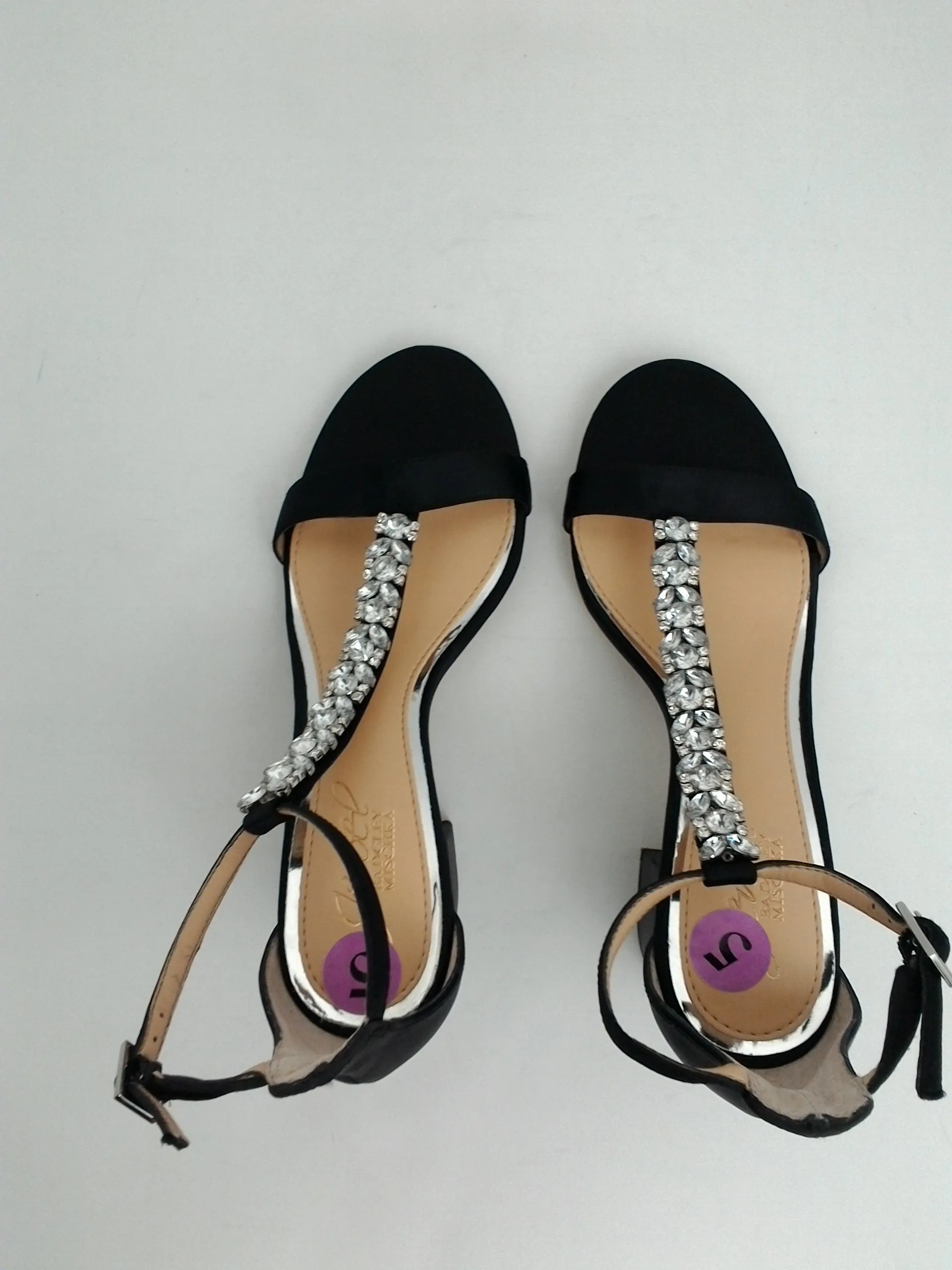 Jewel Badgley Mischka Lindsey Block-Heel Evenig Black Sandals Size 5 M