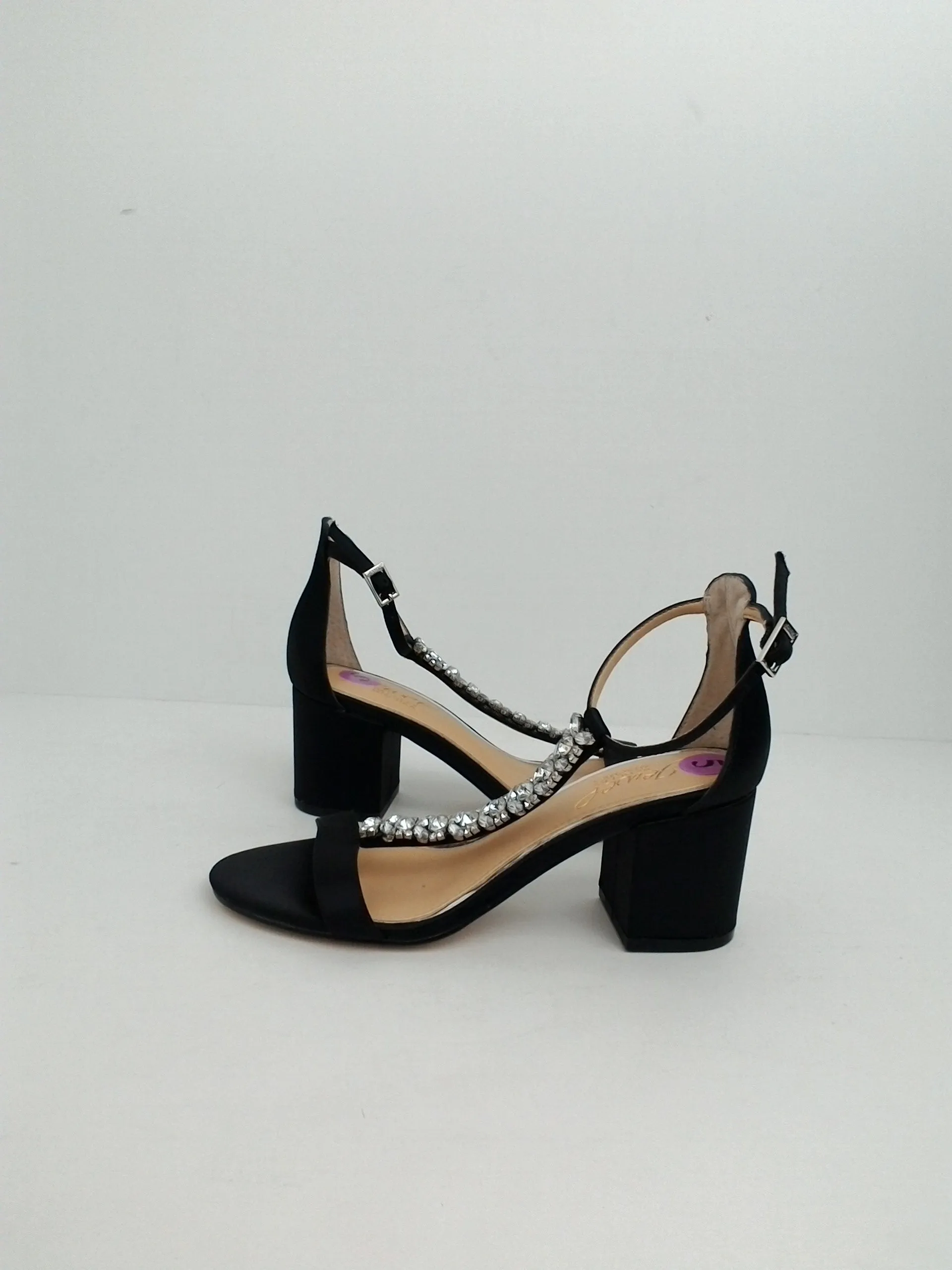 Jewel Badgley Mischka Lindsey Block-Heel Evenig Black Sandals Size 5 M