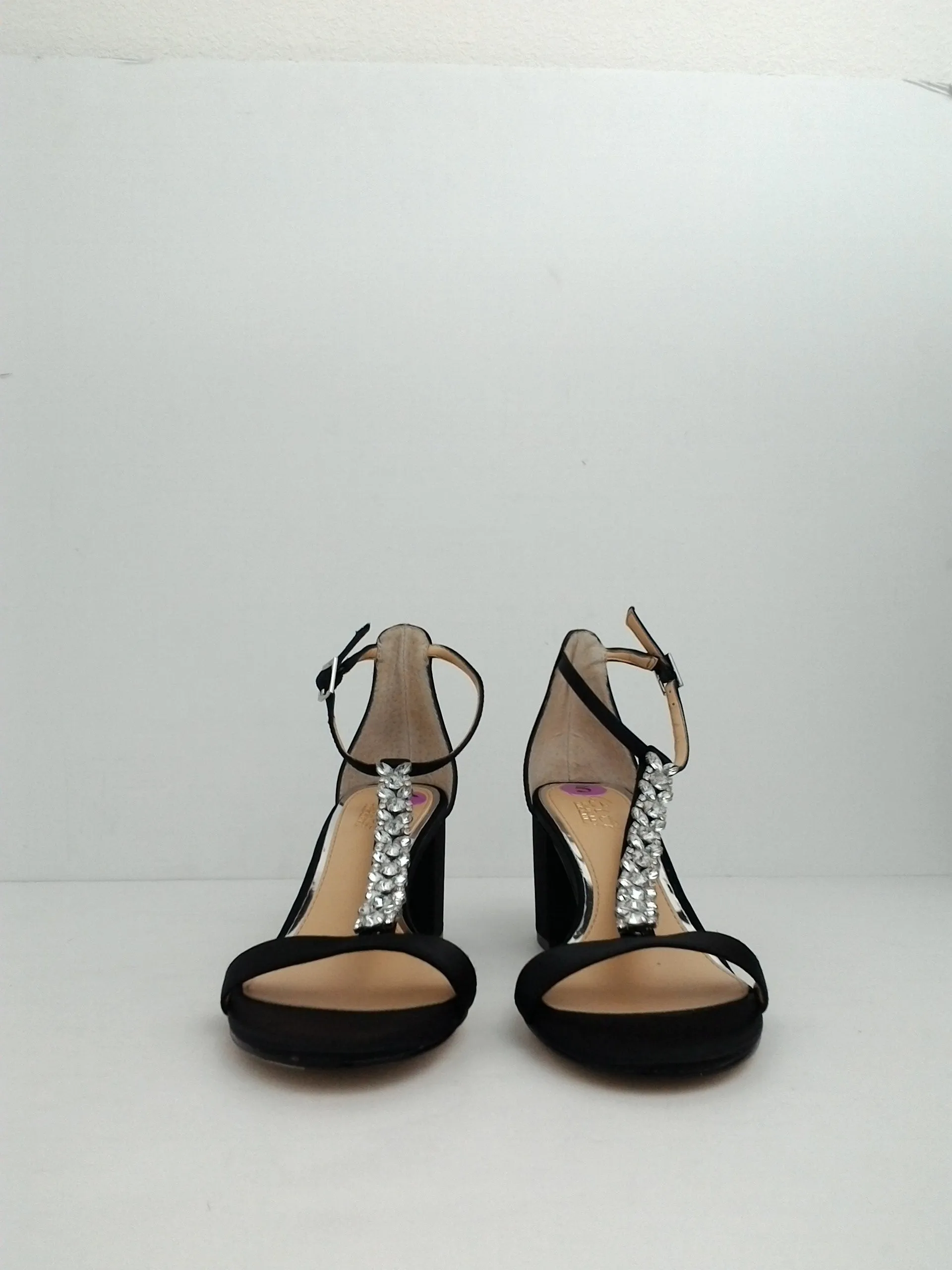 Jewel Badgley Mischka Lindsey Block-Heel Evenig Black Sandals Size 5 M