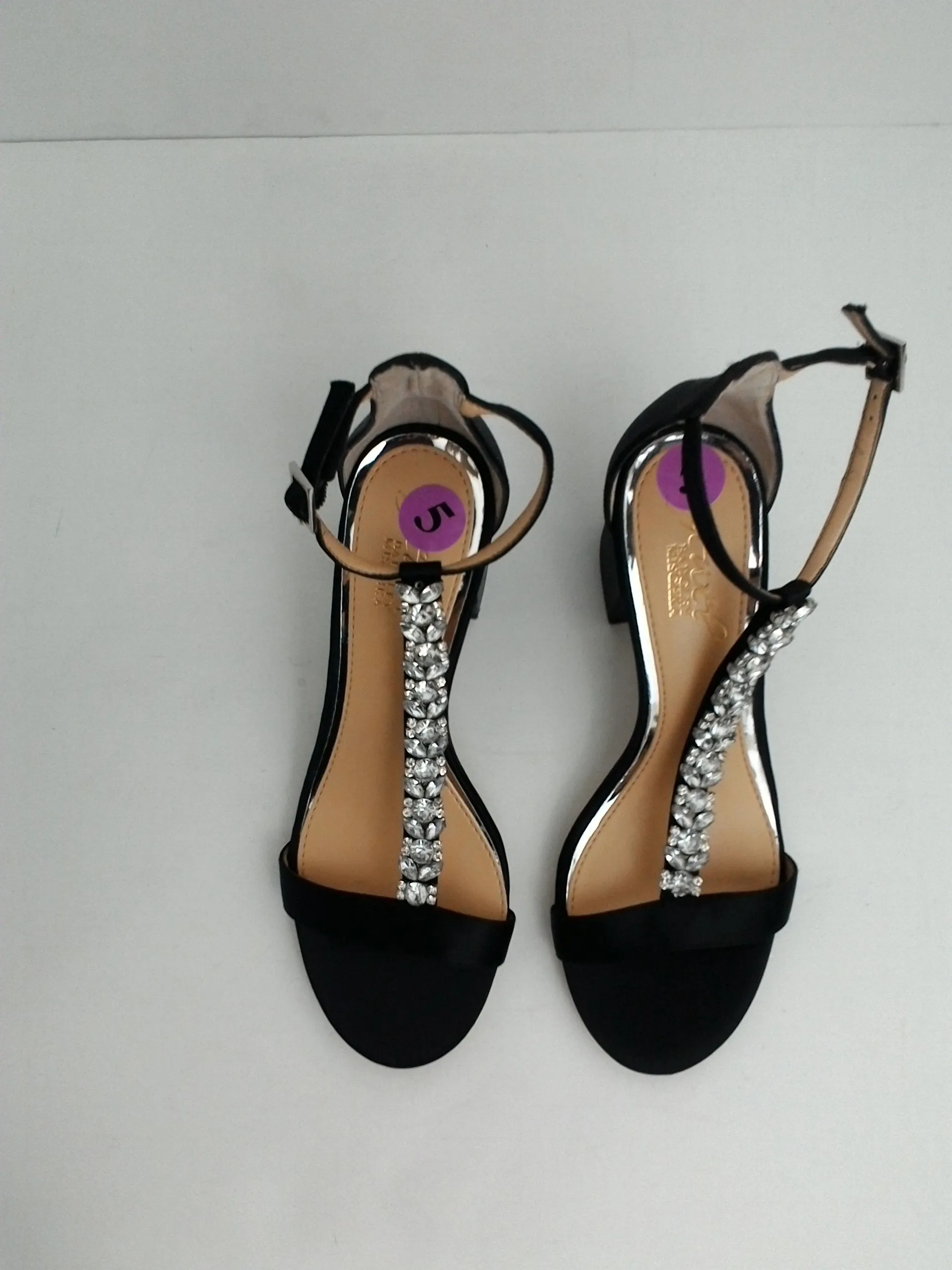 Jewel Badgley Mischka Lindsey Block-Heel Evenig Black Sandals Size 5 M