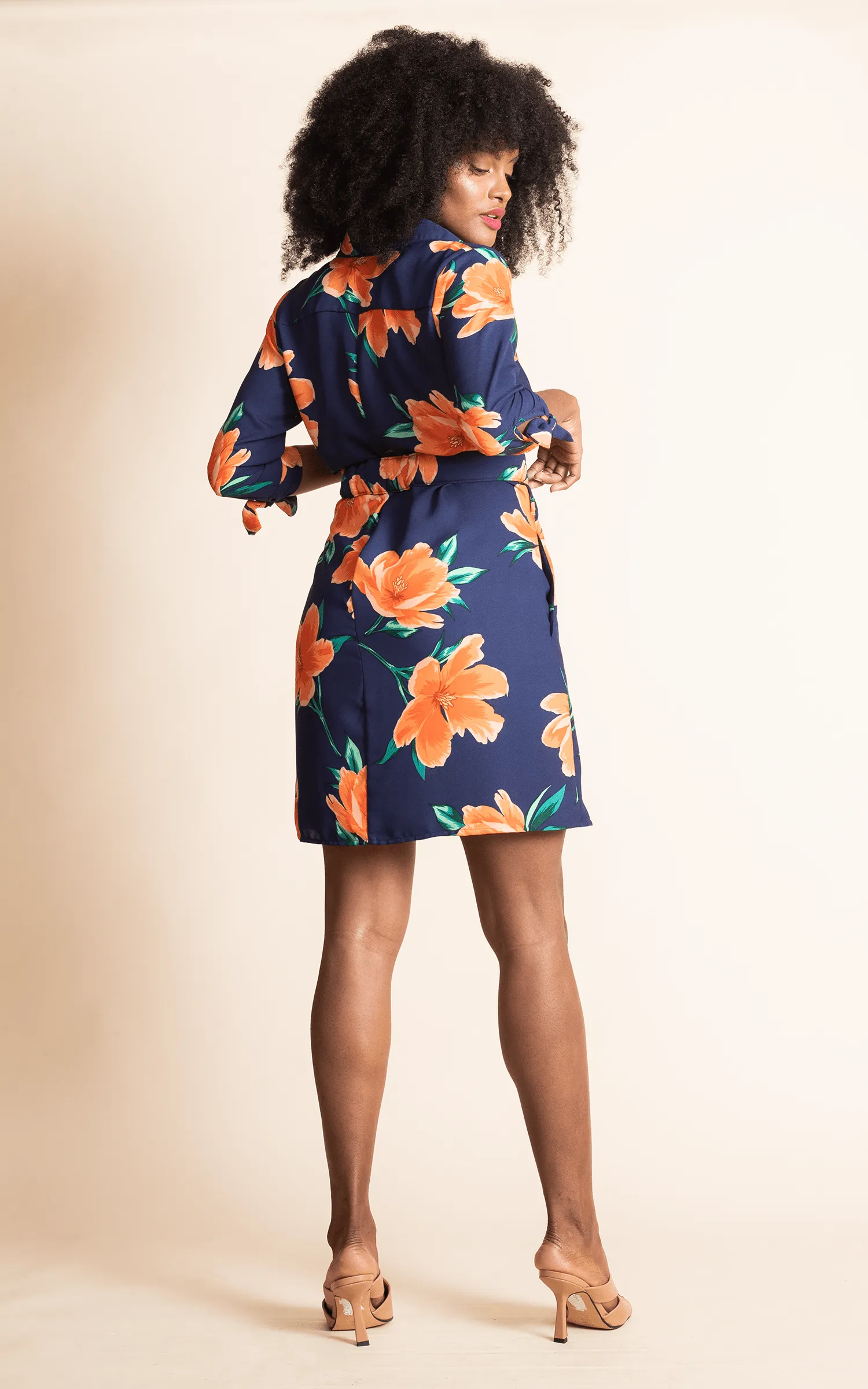 Jonah Mini Shirt Dress in Orange on Navy Tulip