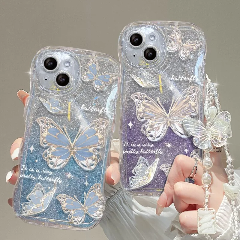Kawaii Luxury Butterfly Glitter Clear iPhone Case