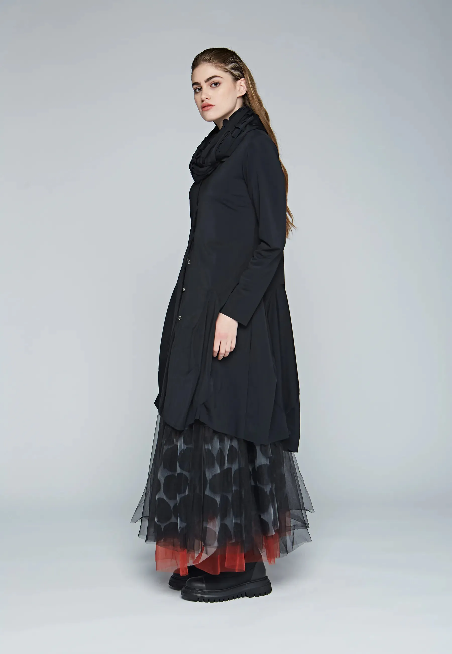 LUMEN Long, printed mesh tulle skirt