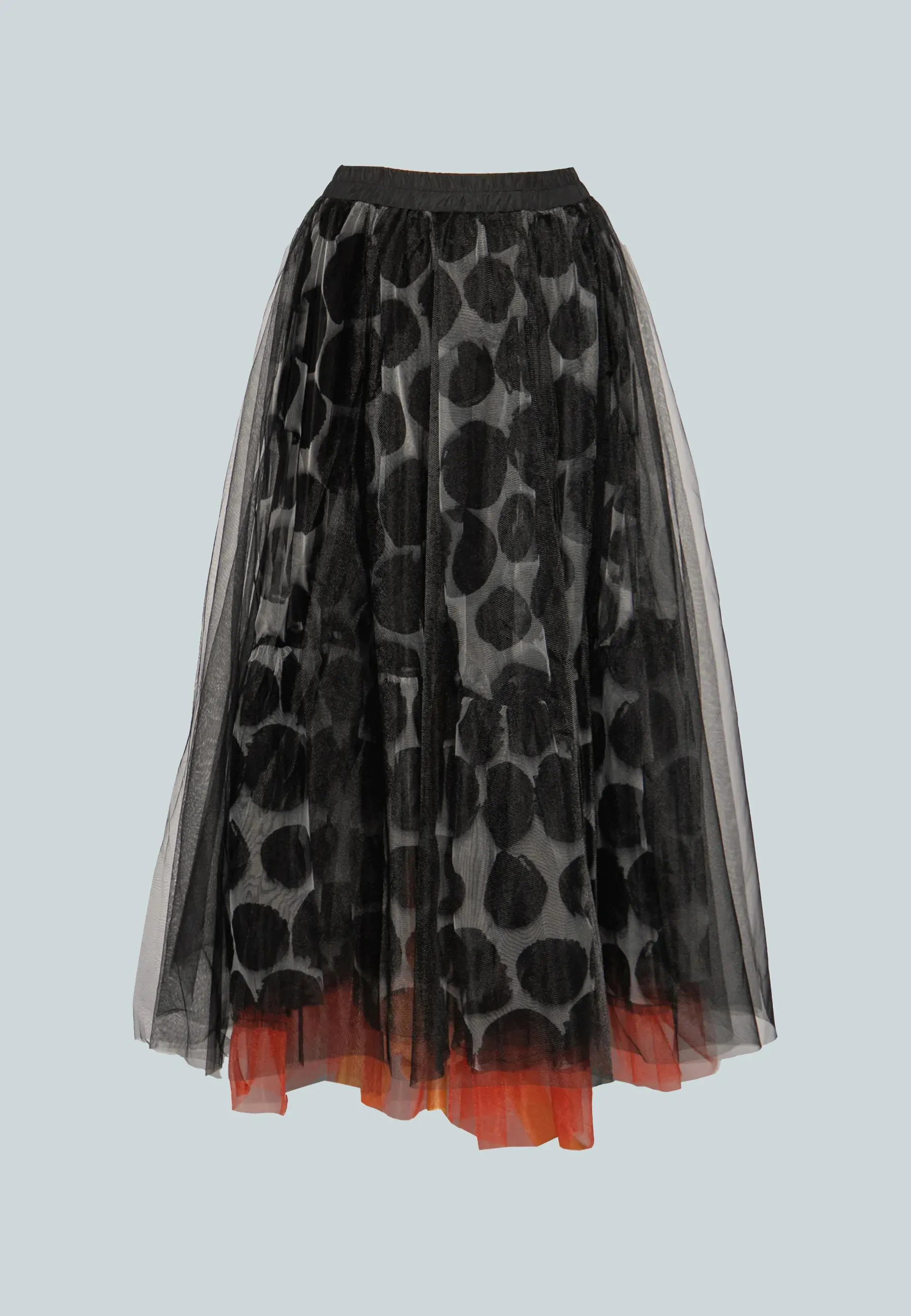 LUMEN Long, printed mesh tulle skirt