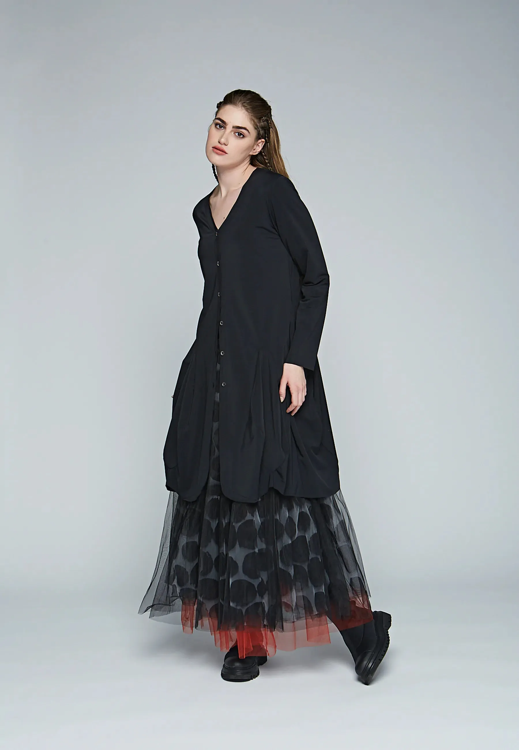 LUMEN Long, printed mesh tulle skirt
