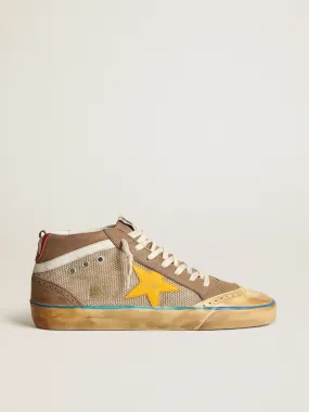 Men's Mid Star in beige mesh and dove gray nubuck and yellow star