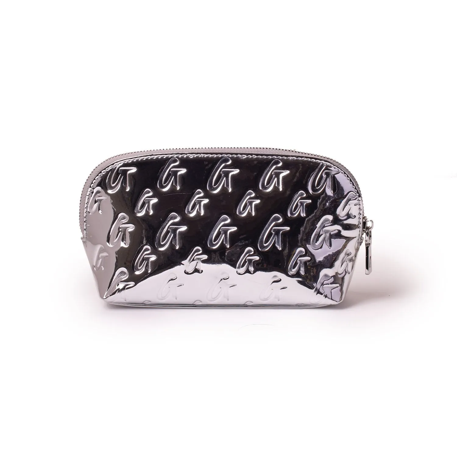 MONOGRAM COSMETIC POUCH METALLIC SILVER