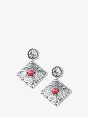 Montana West Red Stone Silver Rhombus Earrings