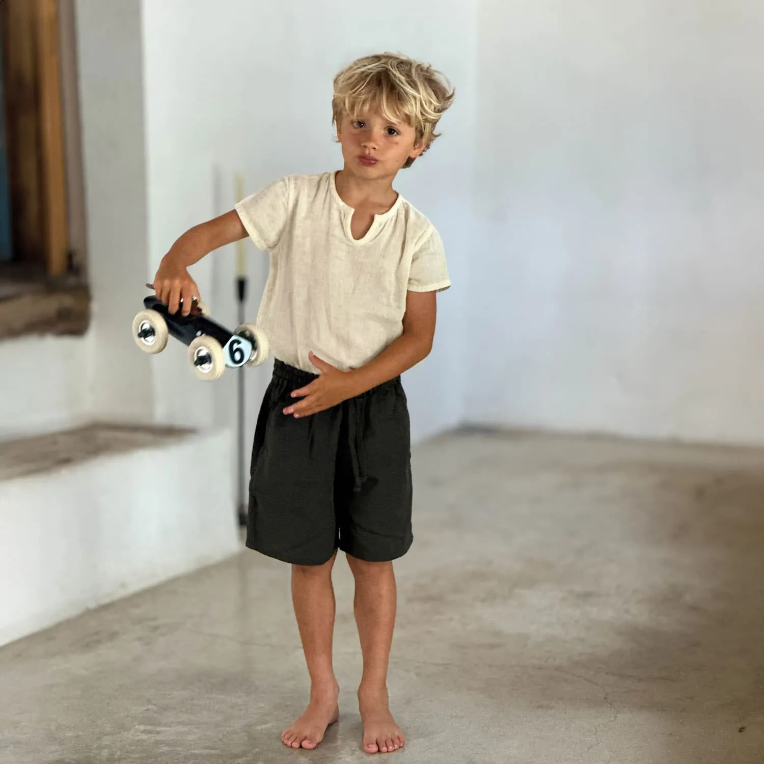 Nico Bermuda Shorts - Kids - TC Thai Cotton - S021 Dark Green Grey