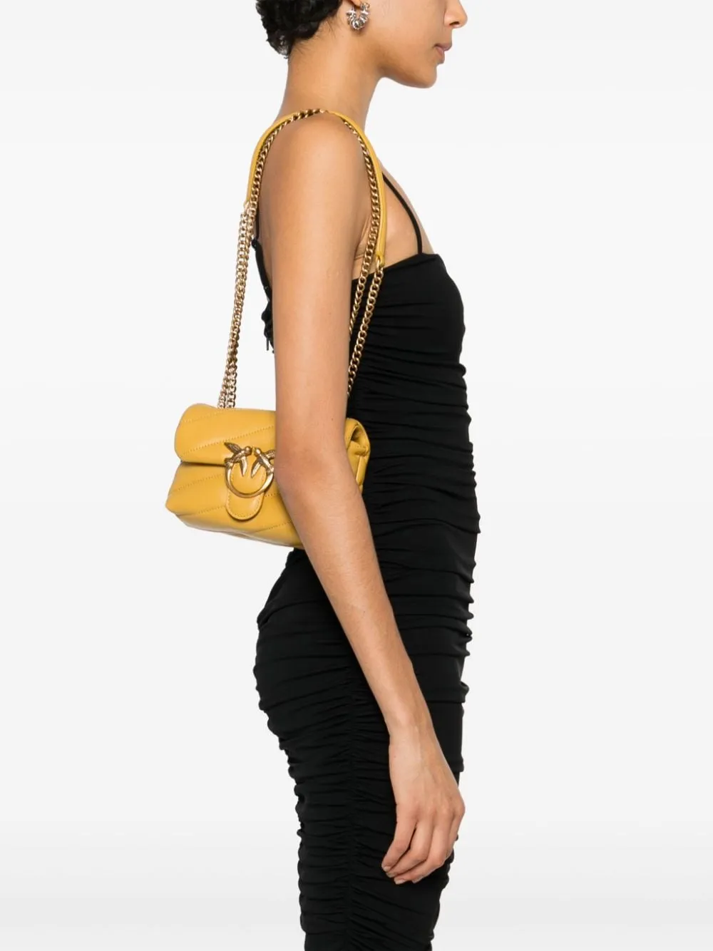 OCHRE YELLOW QUILTED LEATHER SHOULDER BAG