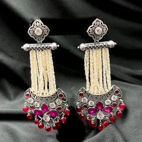 Oxidized German Silver Statement Ling Earrings with pearl
