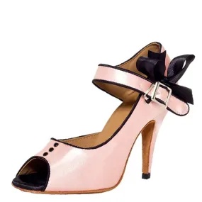 Pink Latin Dance Shoes Women's High-heeled Party Bowknot Sandals Indoor Soft-soled  Wedding Shoes Social Summer Bow Performance