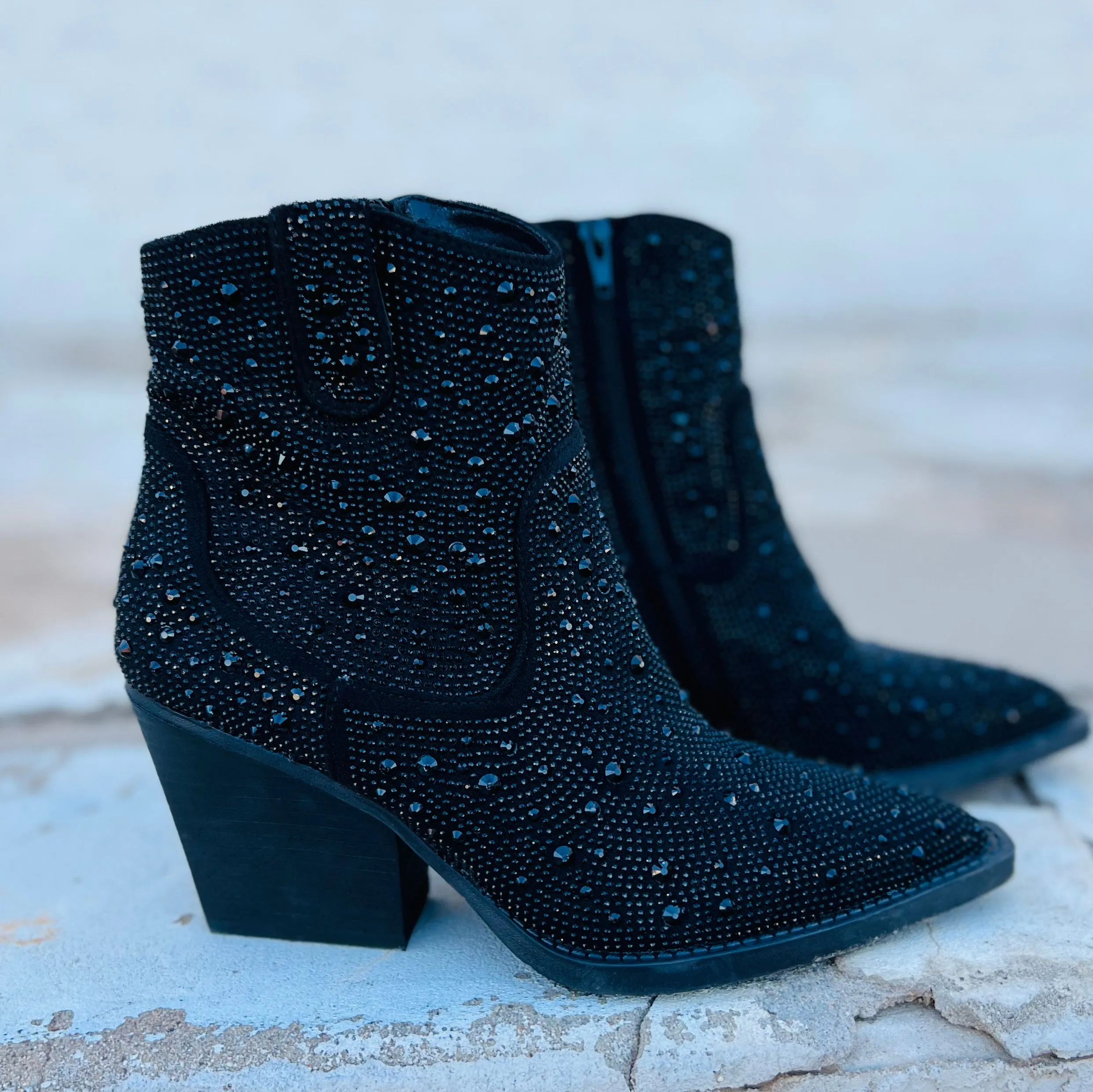 "Kady" Black Rhinestone Booties
