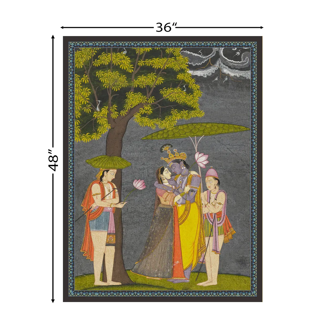 Radha Krishna Vintage Indian Painting Frameless Wall Art Digital Print Poster 36 x 48 inches