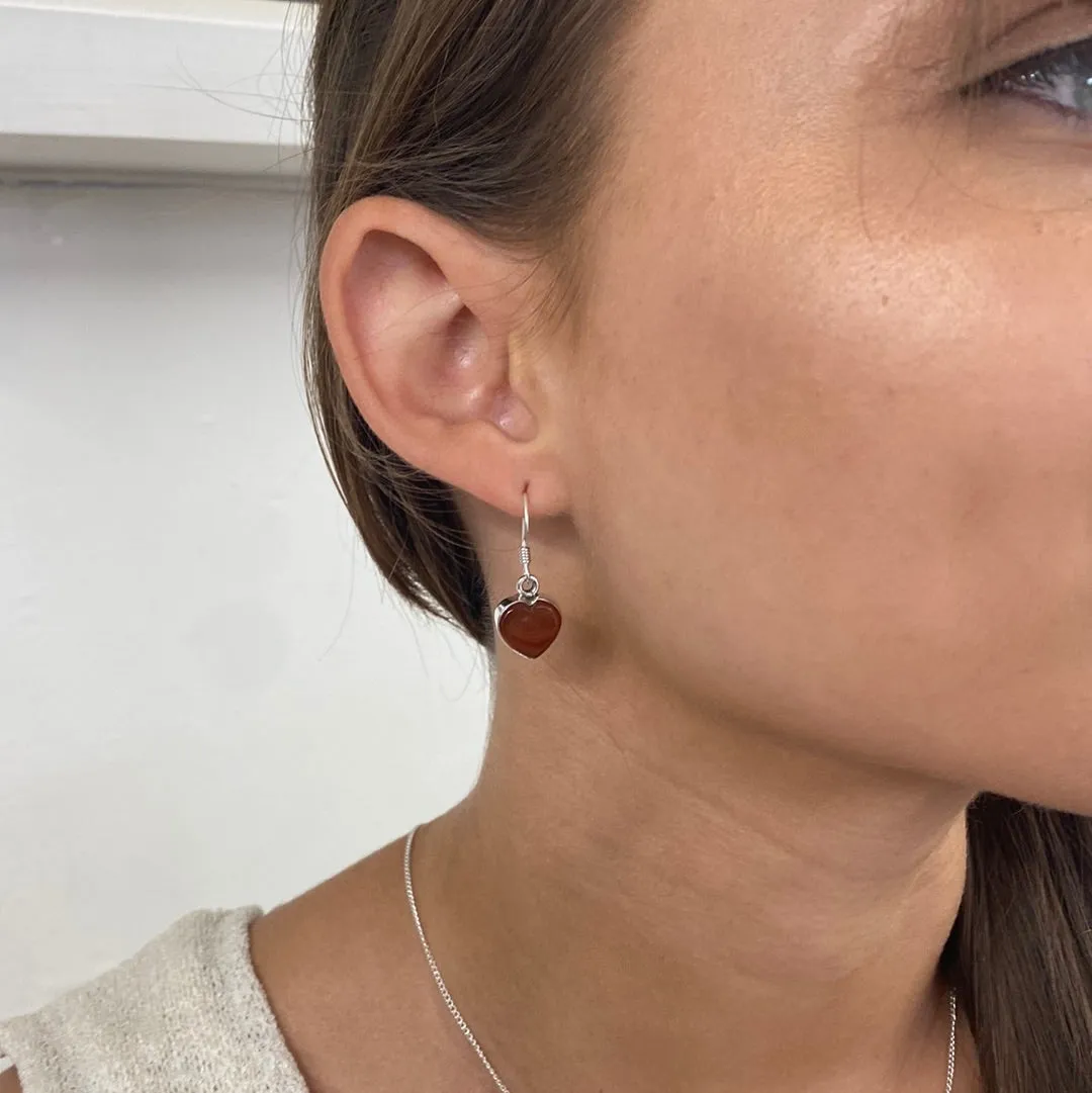 Solid Silver Carnelian Heart Drop Earrings