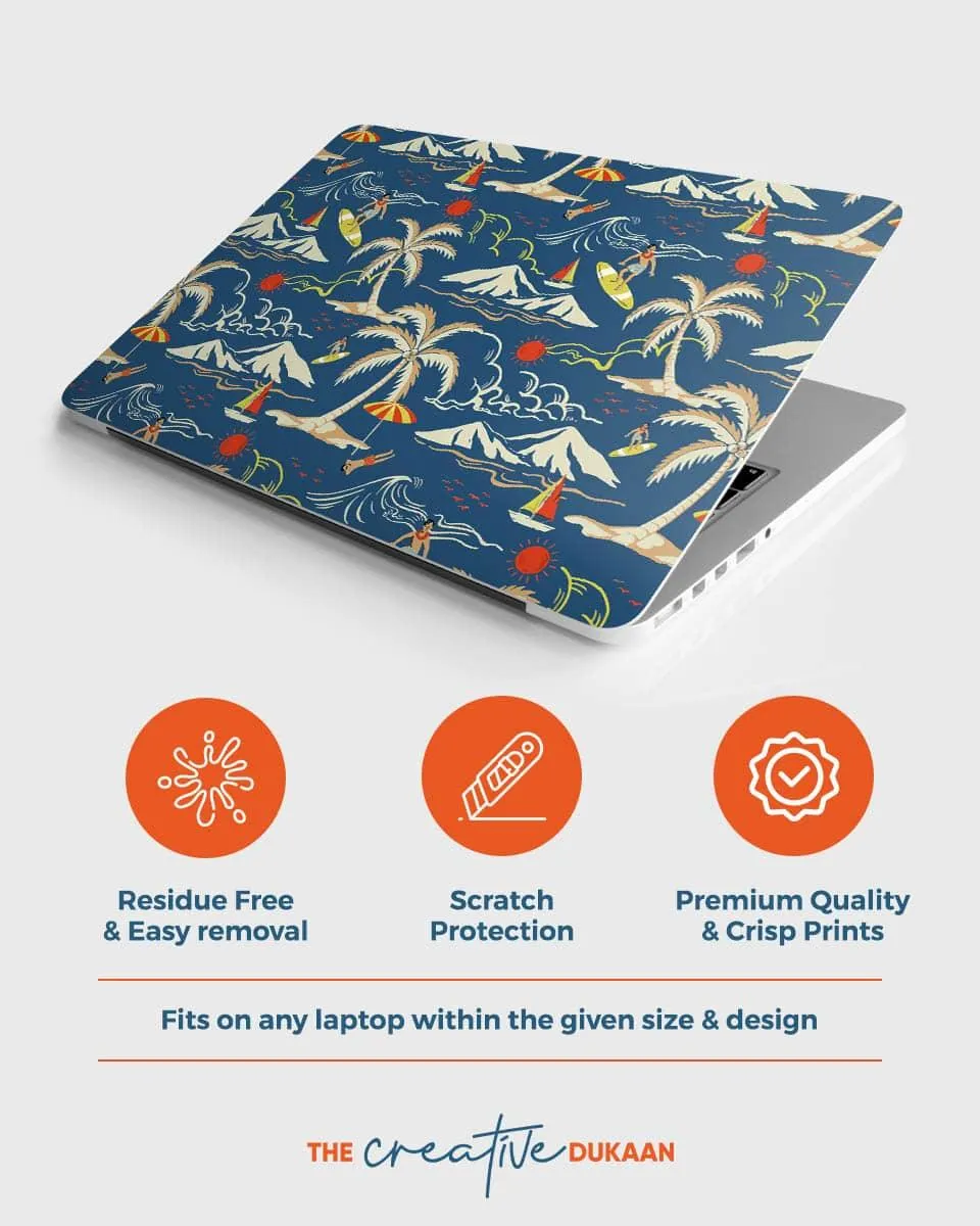 Travel Doodle Laptop Skin in Blue Colour With Matt Finish