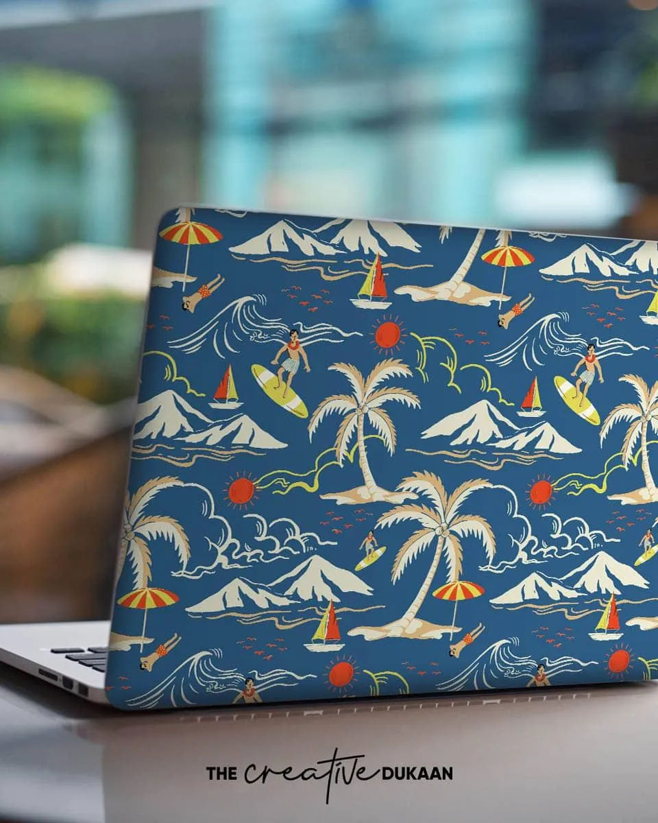 Travel Doodle Laptop Skin in Blue Colour With Matt Finish