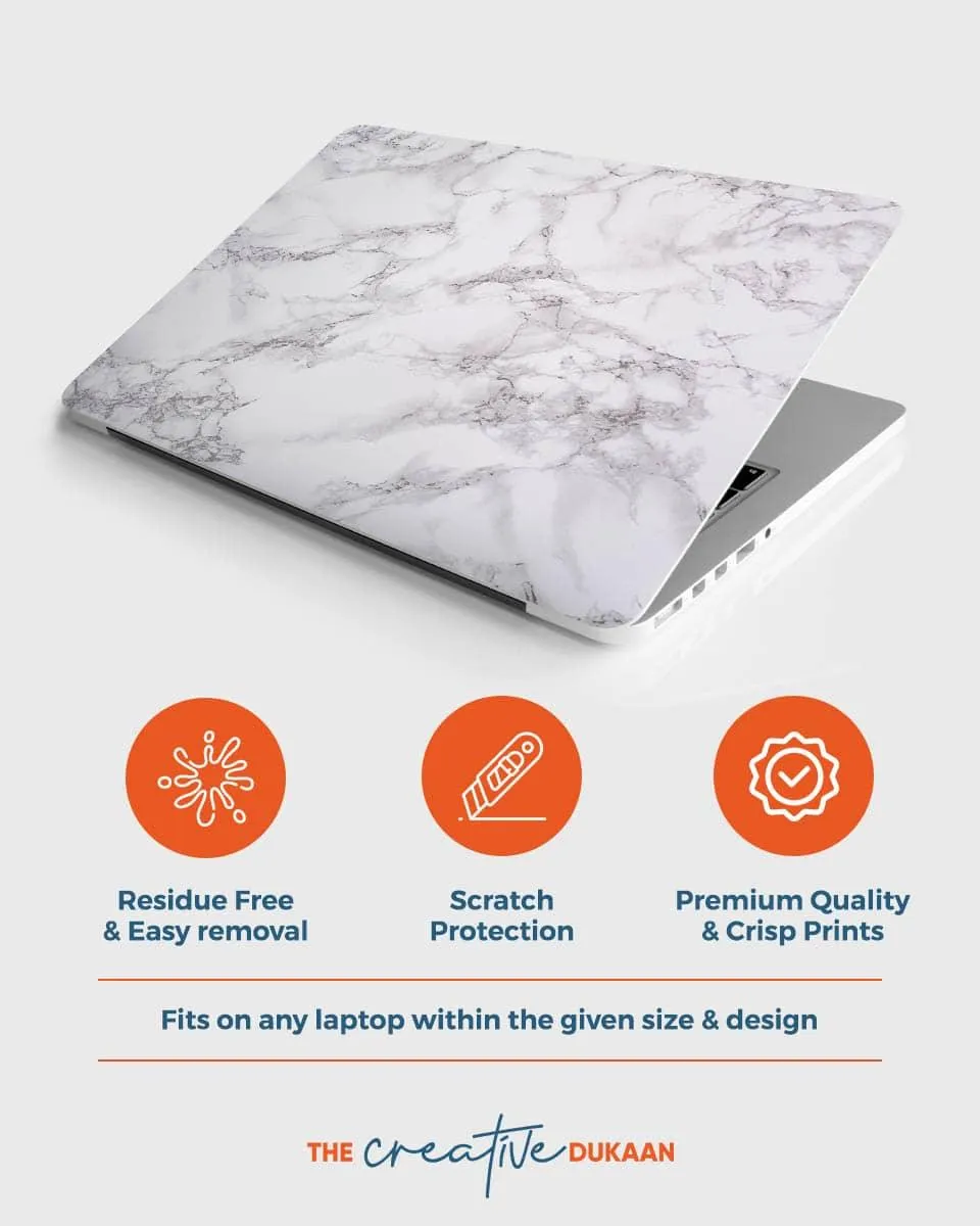 White Marble Laptop Skin With Premium Matt Finish Design