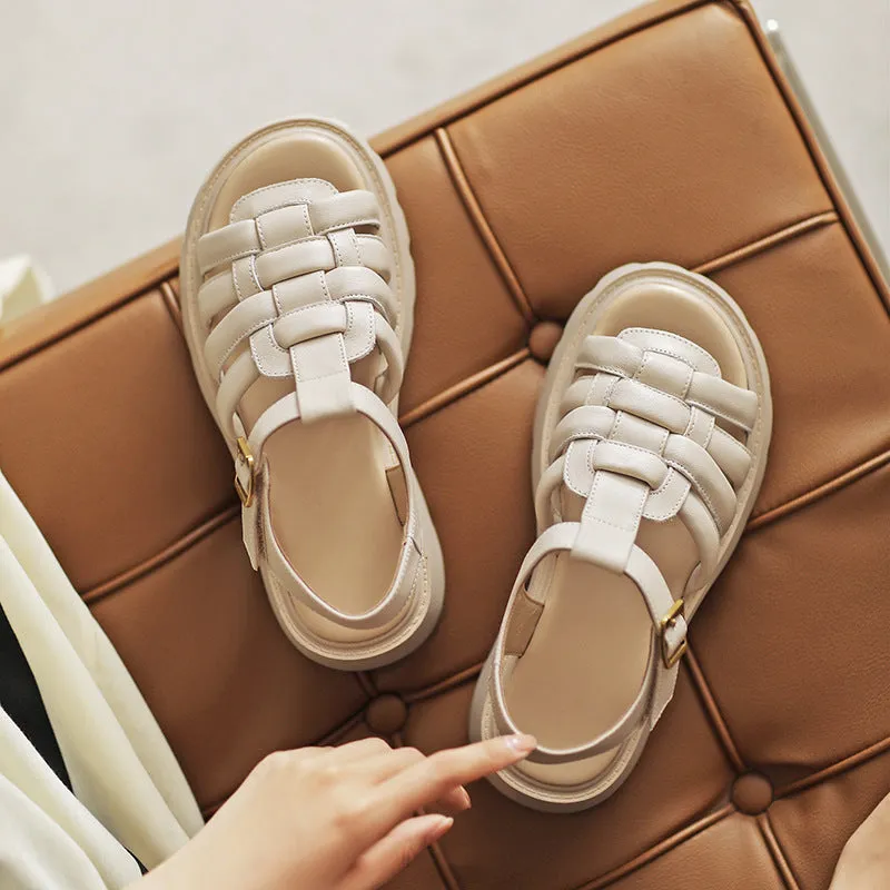 Women Plaited Leather Chunky Lug Sole Summer Sandals