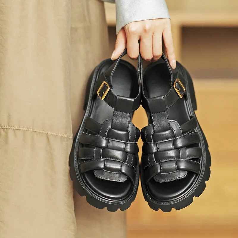 Women Plaited Leather Chunky Lug Sole Summer Sandals