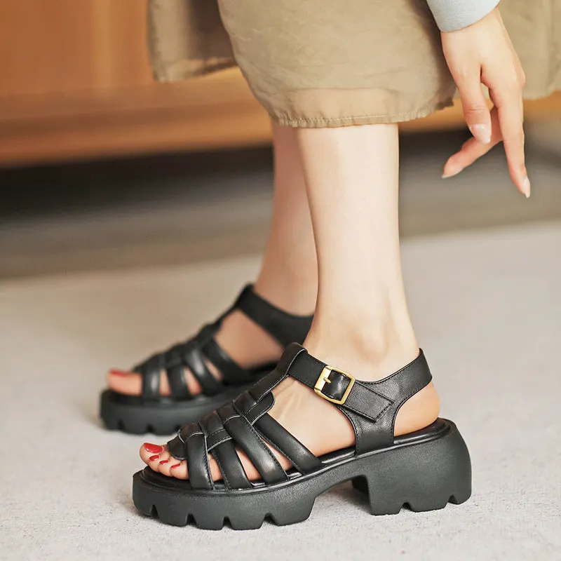 Women Plaited Leather Chunky Lug Sole Summer Sandals