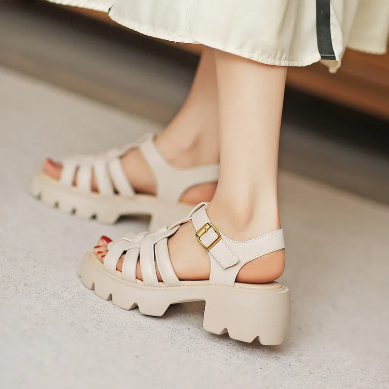 Women Plaited Leather Chunky Lug Sole Summer Sandals