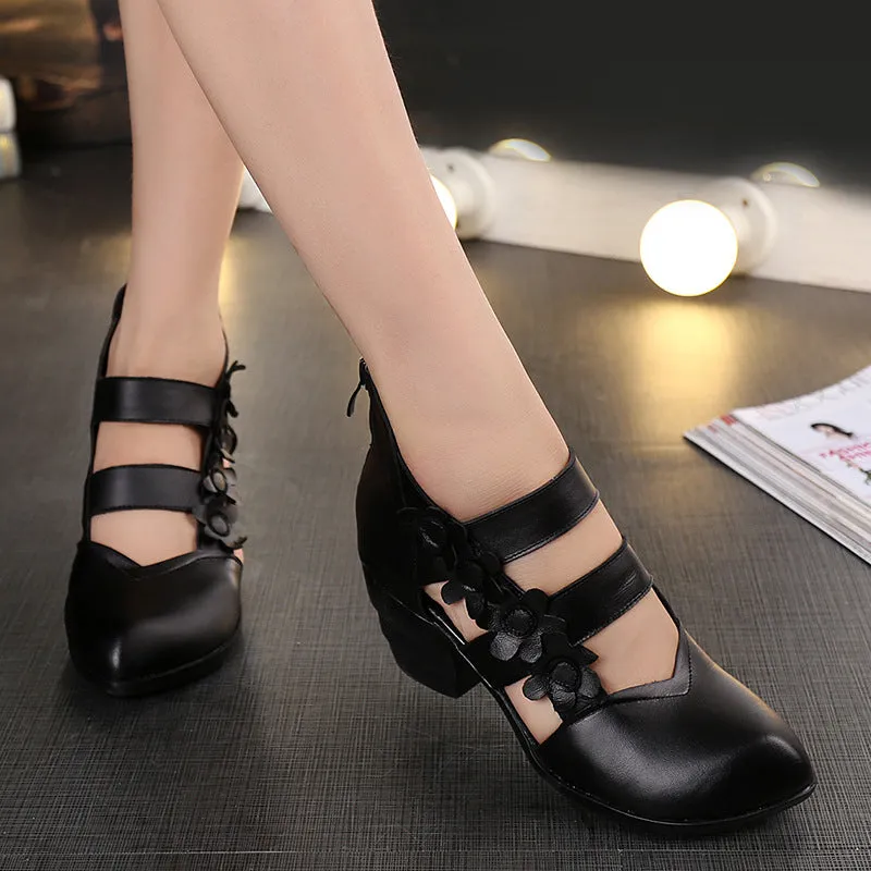 Women Retro Hollow Flower Leather Wedge Sandals