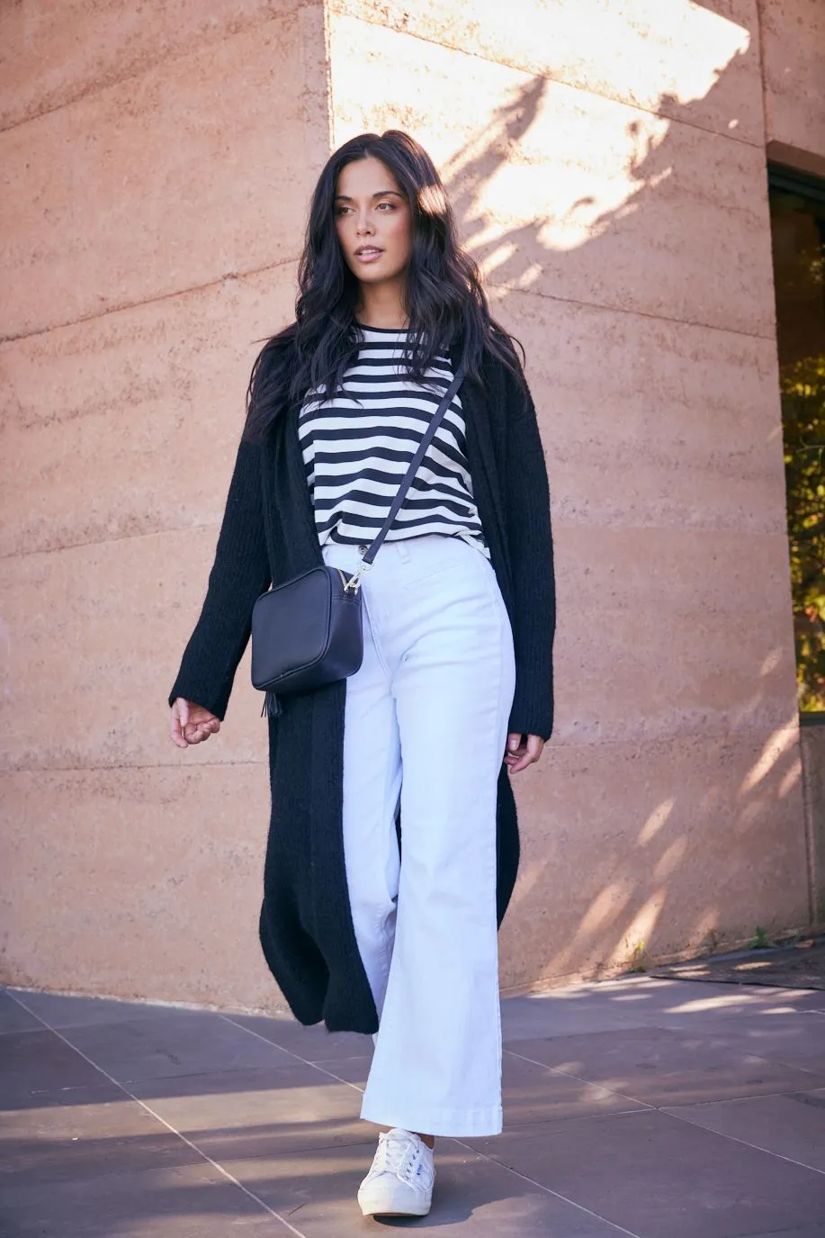 Zoe Crossbody Bag - Black & Black/Gold/Silver Lurex Stripe