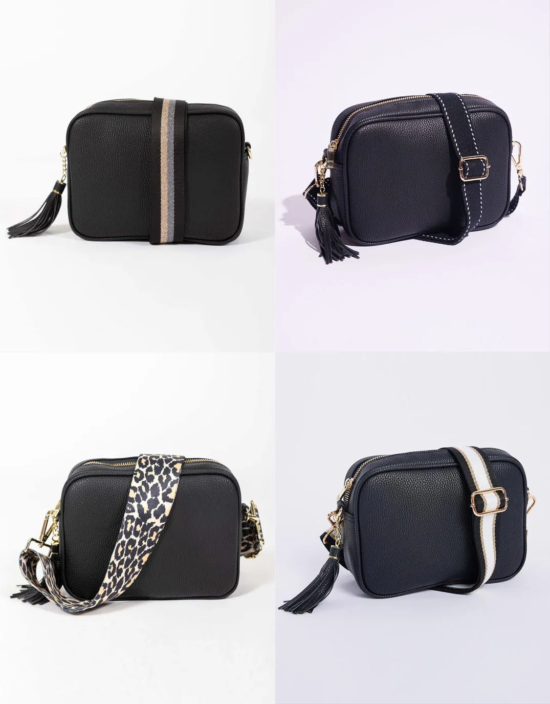 Zoe Crossbody Bag - Black & Black/Gold/Silver Lurex Stripe