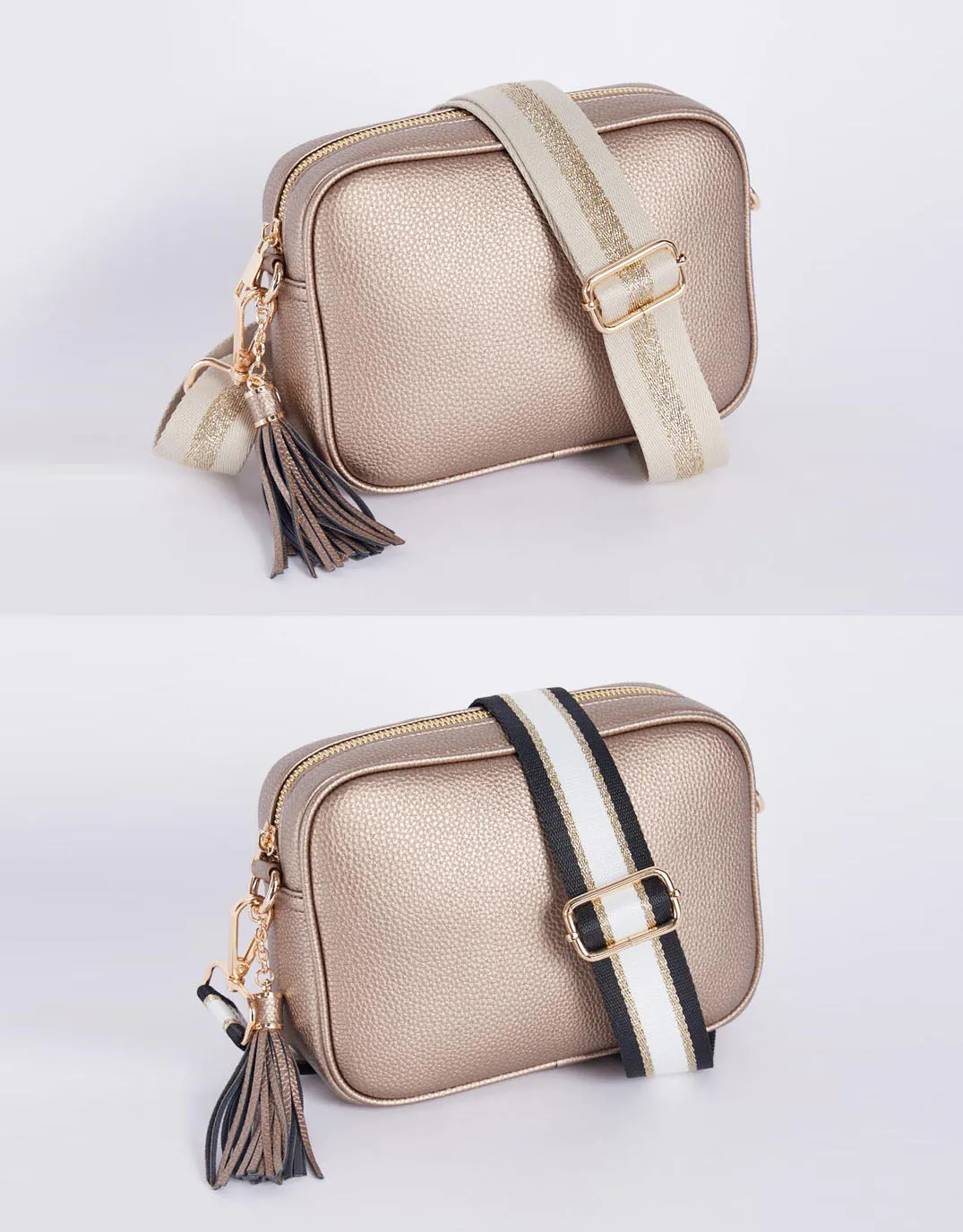Zoe Crossbody Bag - Gold & Black/White Lurex Stripe