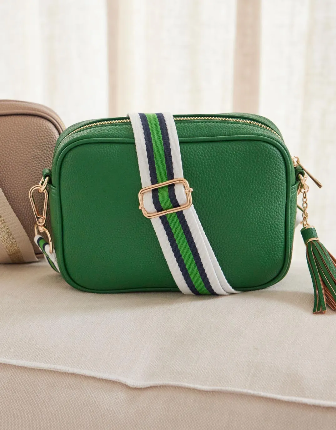 Zoe Crossbody Bag - Green/Navy White Stripe