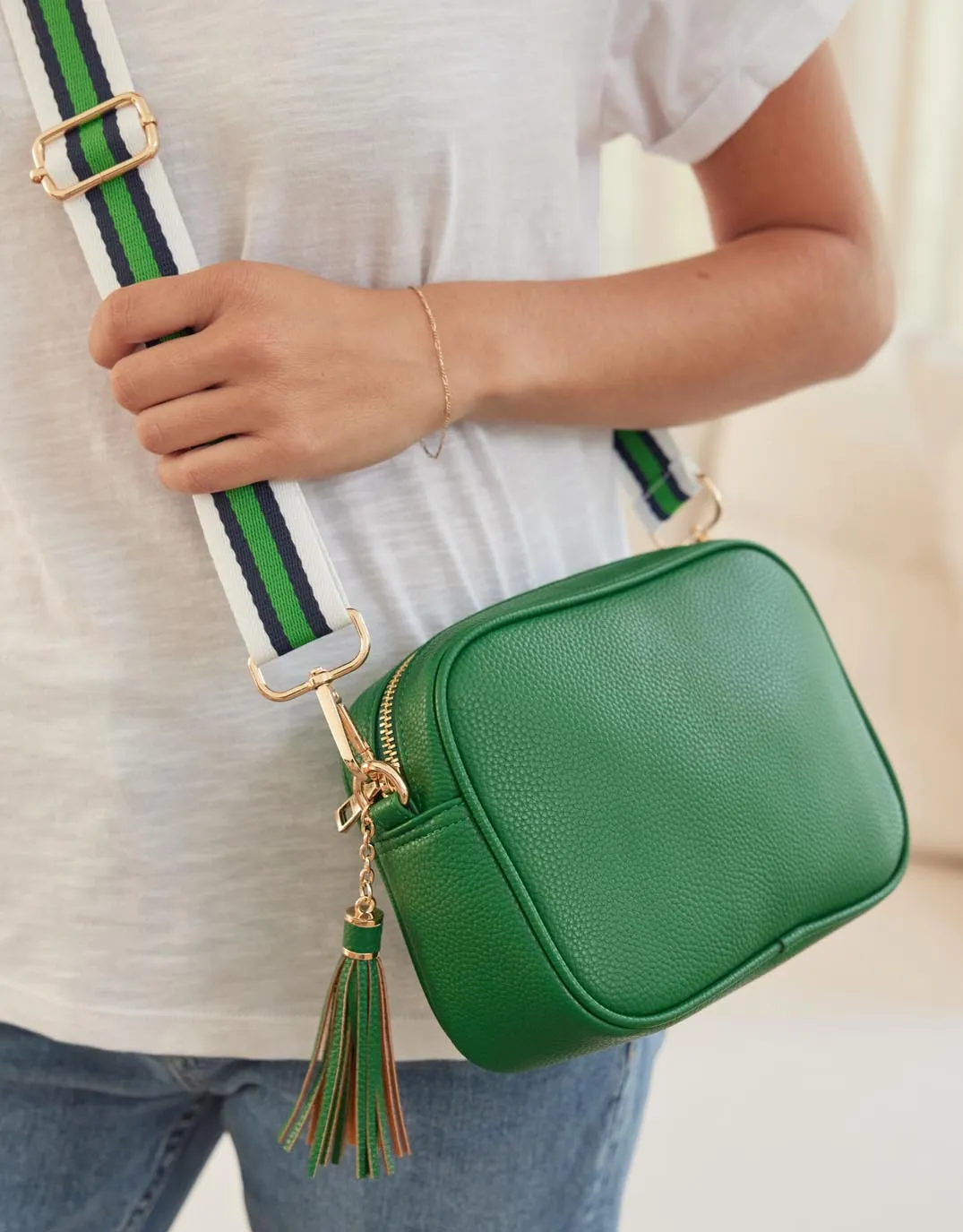 Zoe Crossbody Bag - Green/Navy White Stripe