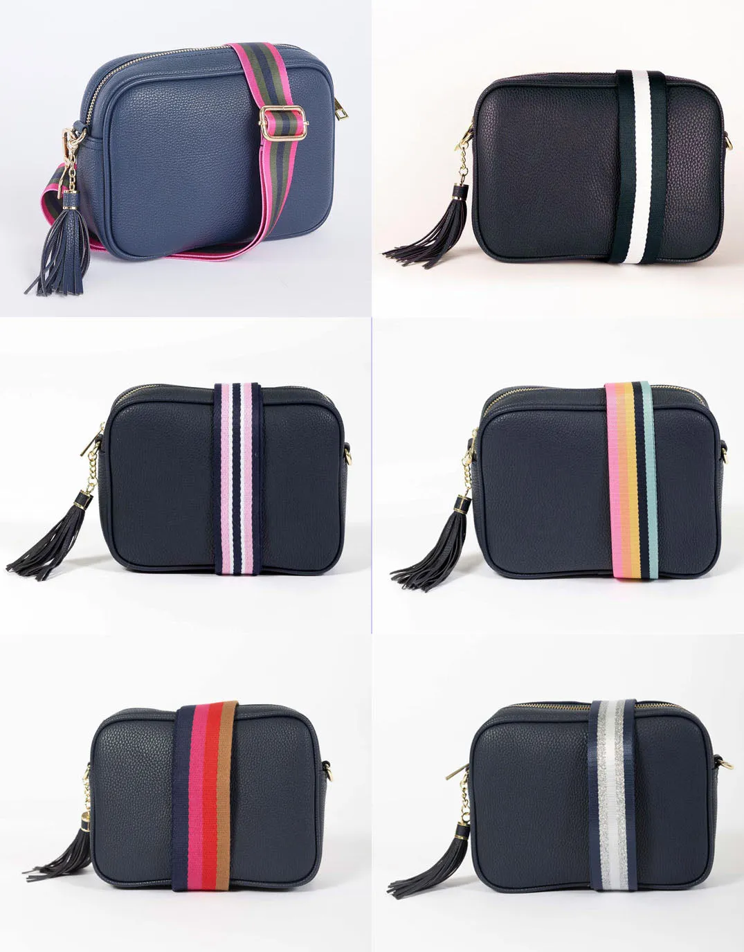 Zoe Crossbody Bag - Navy/Navy and Silver Stripe